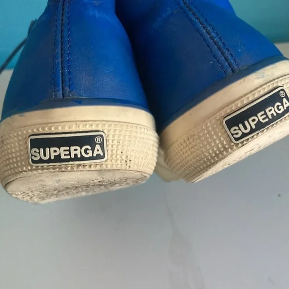 Superga Blue Leather Casual Sneakers Size 42Men’s 9 Womens 10.5 Lace Up Shoes